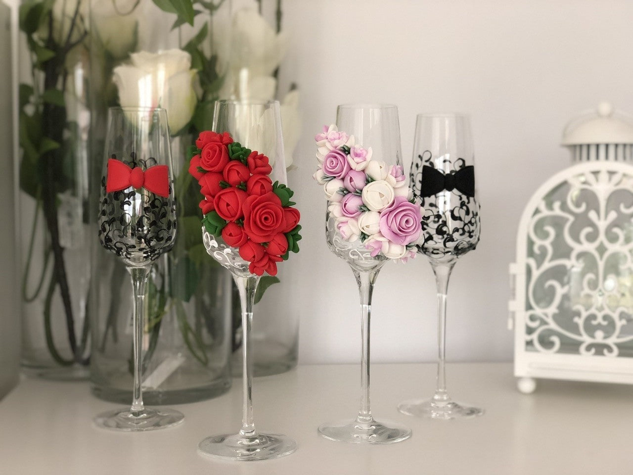 Set Pahare miri-nași white-red