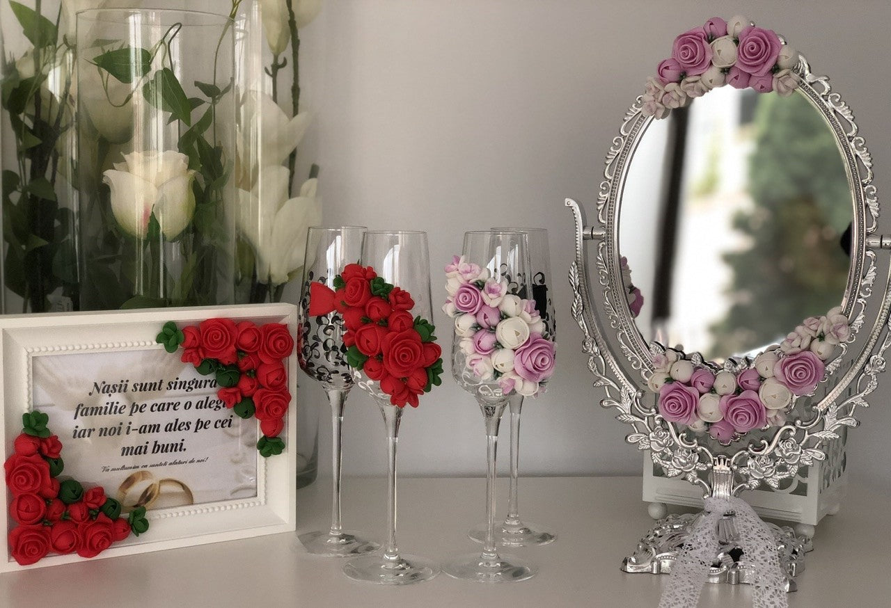 Set Pahare miri-nași white-red