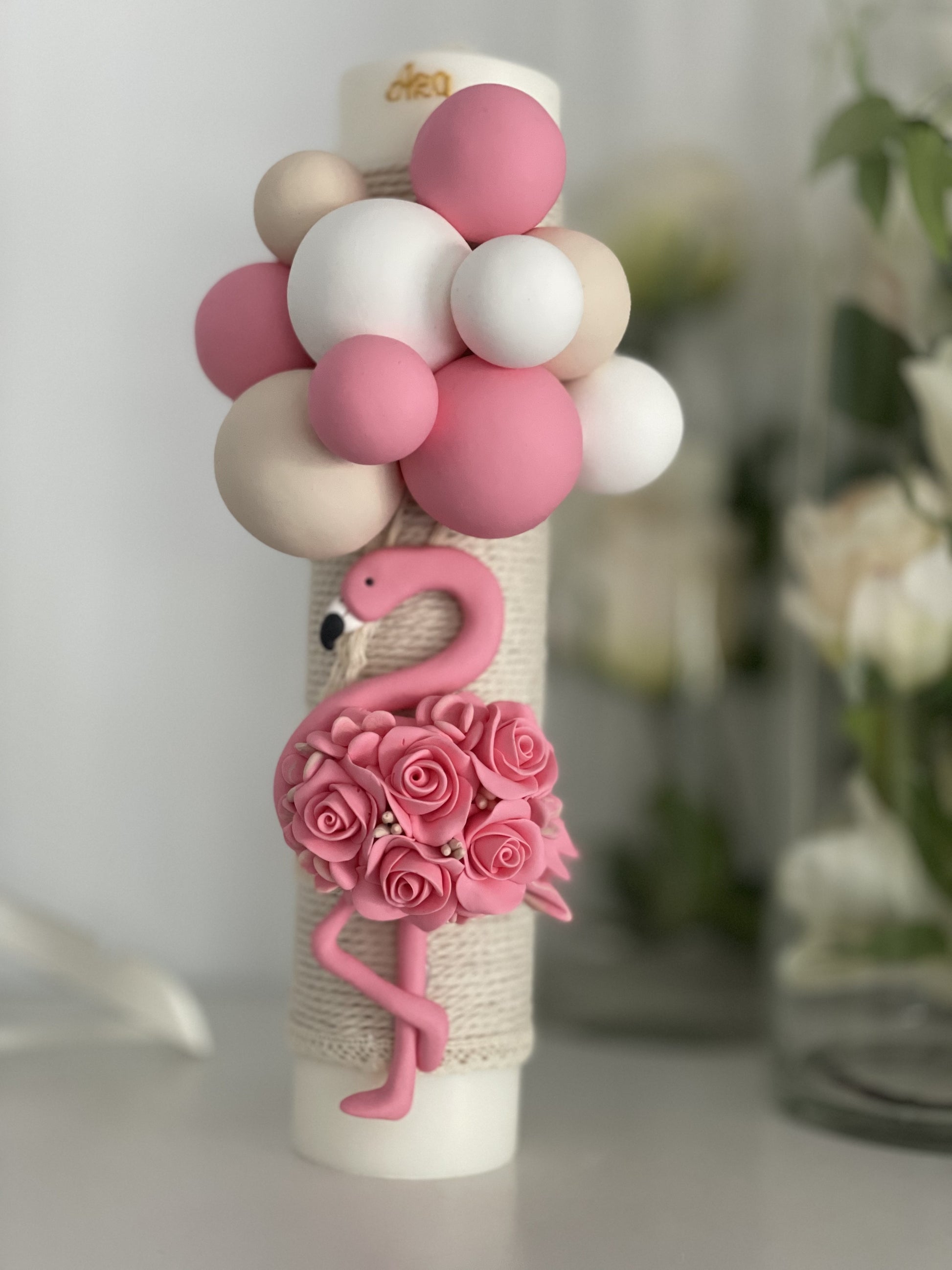 Lumanare botez flamingo