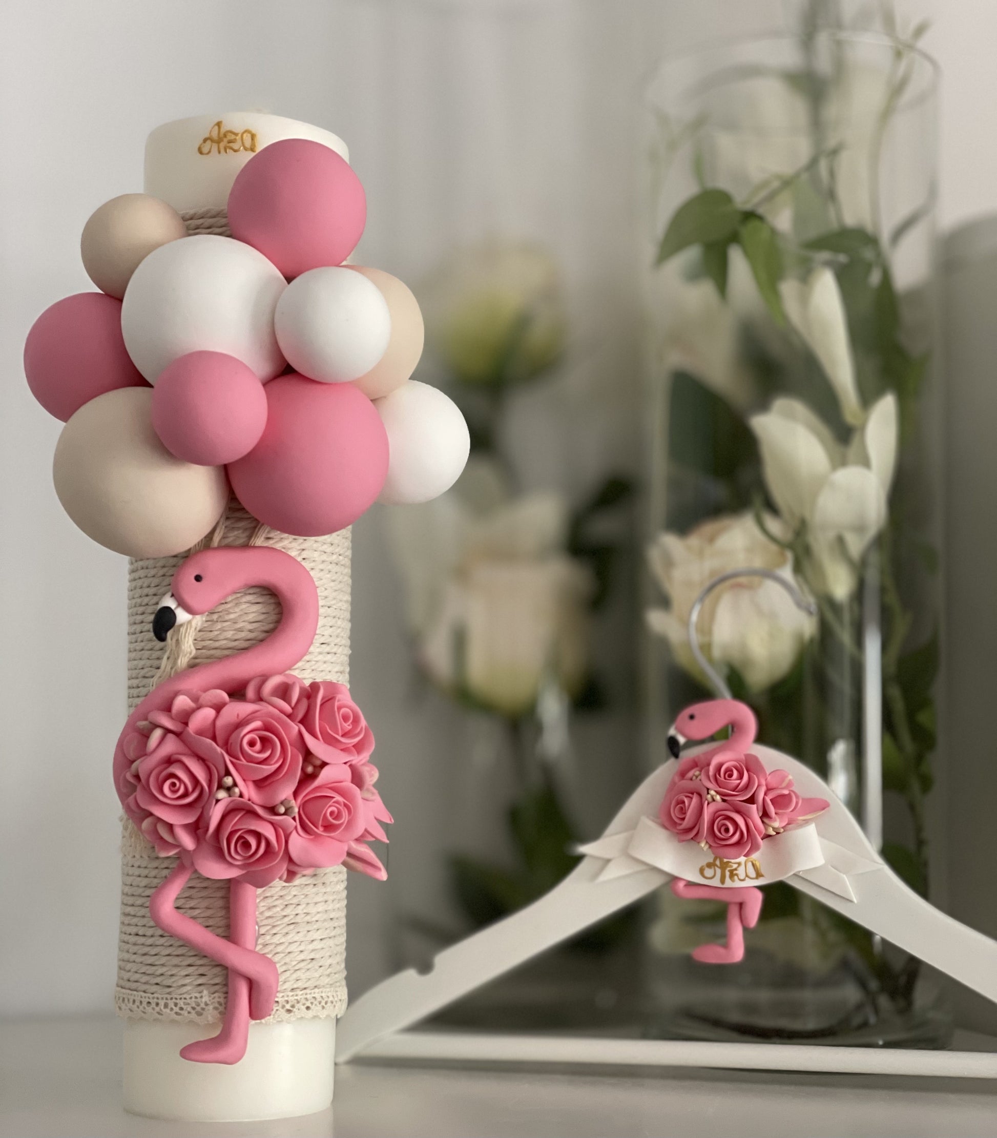 Lumanare botez flamingo